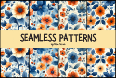 Blue &amp; Orange Floral - Seamless Watercolor Patterns Product Image 1