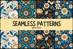 Elegant Blue &amp; Gold Vintage Floral Seamless Patterns Set Product Image 1