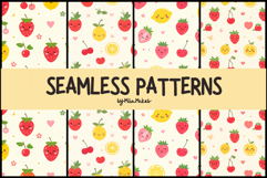 Cute Kawaii Fruit Faces Seamless Patterns Product Image 1