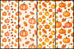 Watercolor Pumpkin and Autumn Leaves Seamless Patterns Product Image 2