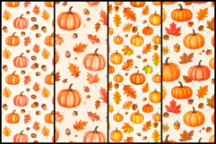 Watercolor Pumpkin and Autumn Leaves Seamless Patterns Product Image 2