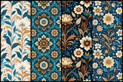 Elegant Blue &amp; Gold Vintage Floral Seamless Patterns Set Product Image 2