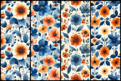 Blue &amp; Orange Floral - Seamless Watercolor Patterns Product Image 2