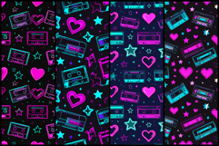 Neon Retro Cassette Tapes and Stars Patterns Product Image 2