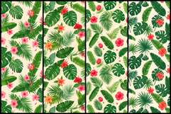 Tropical Hibiscus and Palm Leaves Seamless Pattern Product Image 2