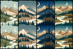 Mystic Mountain Landscape Night Seamless Pattern Product Image 2