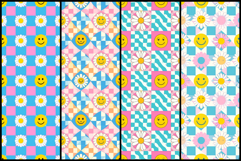 Retro Smiley Face and Daisies Checker Patterns Product Image 2