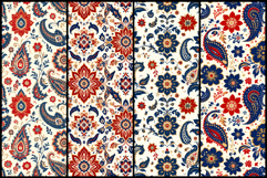 Red and Blue Paisley Floral Seamless Pattern Product Image 2