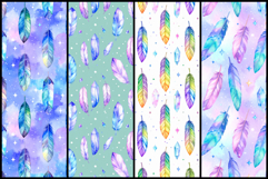 Watercolor Feathers and Crystals Seamless Patterns Product Image 2