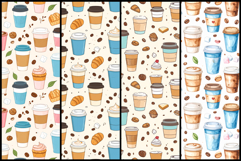 Cute Coffee Cups and Pastries Seamless Patterns Product Image 2