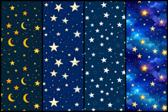 Midnight Stars and Moonlit Sky Seamless Patterns Product Image 2