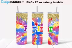 Pride tie dye gold glitter skinny tumbler 20 oz Sublimation Product Image 1