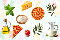 Pizza set. Pizza, cheese, flour, milk, ketchup, olive oil Product Image 2