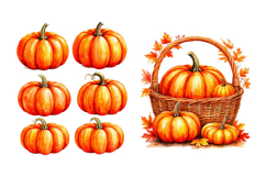 Fox with orange pumpkin and autumn leaves. PNG Product Image 3