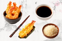 Japan, tempura, sushi, rolls, sauce, fan, teapot, carp,PNG Product Image 4