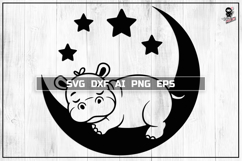 Hippo Sleeping on a Moon SVG, Baby Animal cut File Product Image 1