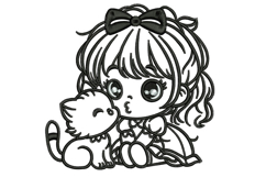 Sweet Girl Kissing Her Cat Embroidery Design Product Image 1