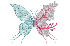 Half Wing Butterfly Flower Embroidery Design Product Image 1