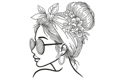 Stylish Woman with Flowers embroidery designs Product Image 1
