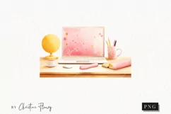 Watercolor Desk Scene Clipart | Watercolor Study PNG Product Image 1