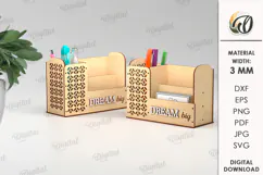 Wooden Desk Organizer Laser Cut. Pencil holder SVG Product Image 1