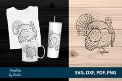 Detailed turkey line art for thanksgiving SVG Laser Cut Flil