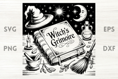 Witch Grimoire Hat Broom Moon SVG Product Image 1