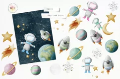Space Boy and Girl Watercolor Clipart Png Product Image 4