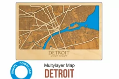 Detroit City Street Map 3d Laser cut SVG, wall decor, 8x12 Product Image 1
