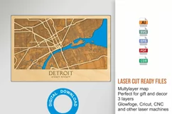 Detroit City Street Map 3d Laser cut SVG, wall decor, 8x12 Product Image 3