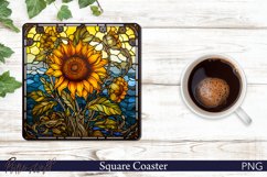 Sunflower Square Coaster | Stained Glass Flowers Sublimation Product Image 1