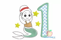 Little Cute Mermaid Sitting Near One Embroidery Design Product Image 2