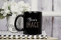 Black Coffee Glass Cup Digital Mockup on Wood Table Top, JPG Product Image 1