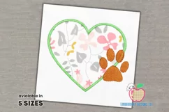 Design Of Heart With The Paw Footprint Applique Product Image 1