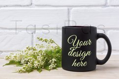 Black coffee mug mockup with white spiraea flowers Product Image 2