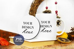 Mug & Round Coaster mockup, Winter Coaster & Mug Mockup PSD Product Image 2