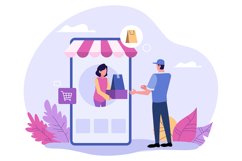 Courier Pick Up Package From Seller Flat Illustration Product Image 1