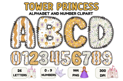 Tower Princess Alphabet Clipart PNG, Letters doodle 300 DPI Product Image 1