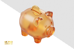 3D Translucent Golden Piggy Bank with Coin Isolated Product Image 1