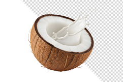 Fresh Half Coconut with Milk Splash Isolated on Transparent Product Image 1
