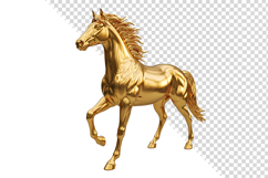 Elegant Walking Golden Horse Statue Isolated Product Image 1