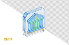 3D Transparent Glass Bank Building Icon Isolated Product Image 1