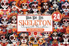 Dia De Los Muertos Skeleton Watercolor Sublimation Clipart Product Image 1