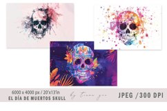Watercolor El Día de Muertos skull illustration - 3jpeg file Product Image 1