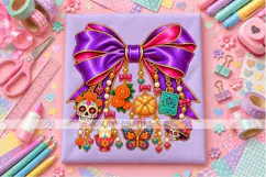 Dia de Muertos Bow PNG with Sugar Skull Charms Product Image 1