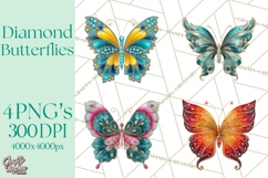 Sparkly Diamond Butterfly Clipart Colorful PNG Graphics Product Image 1