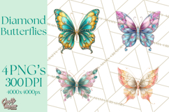 Sparkly Diamond Butterfly Clipart Colorful PNG Graphics Product Image 1
