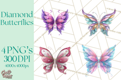 Sparkly Diamond Butterfly Clipart Colorful PNG Graphics Product Image 1