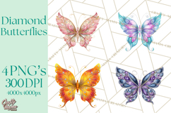 Sparkly Diamond Butterfly Clipart Colorful PNG Graphics Product Image 1