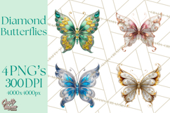 Sparkly Diamond Butterfly Clipart Colorful PNG Graphics Product Image 1